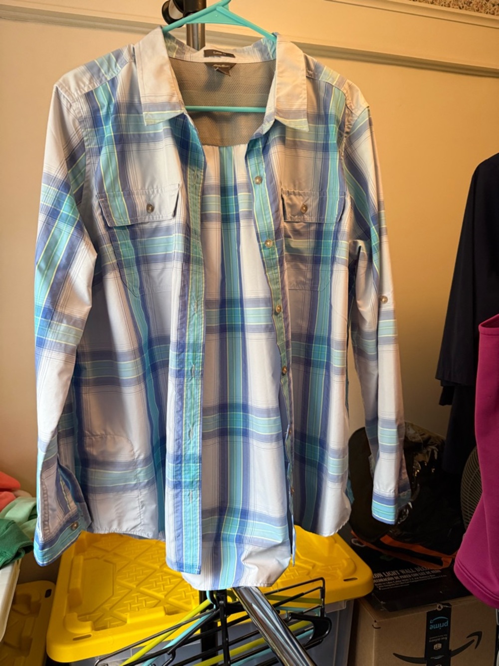 Eddie Bauer Women’s Blue Plaid Button-Up Shirt